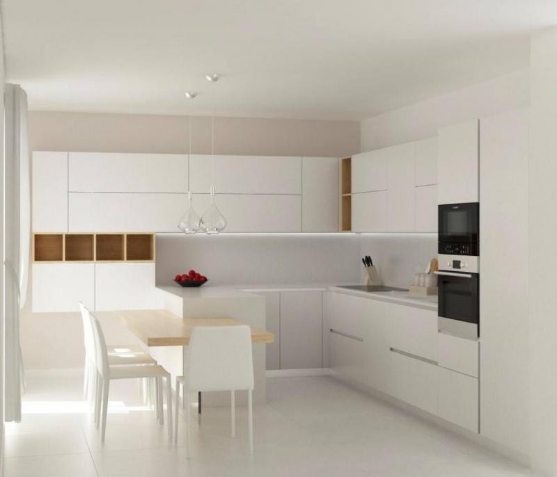 Una moderna cucina bianca, detraibile con il bonus mobili
