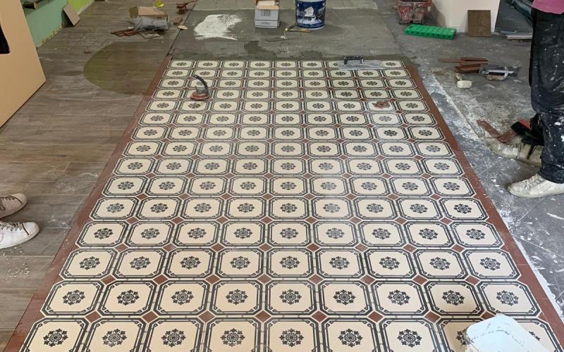 Cementine floor tiles in a rustic setting