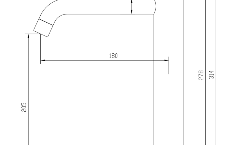 Miscelatore arkitea per catino, modello alto, disegno tecnico e misure