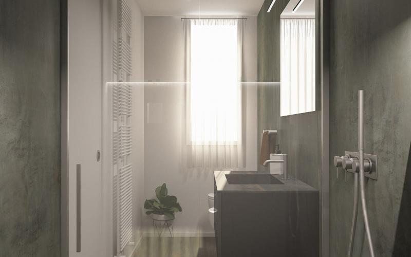 Progetto di un bagno moderno con doccia walk-in