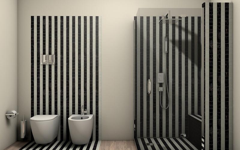 bagno bianco e nero progettato a Vicenza