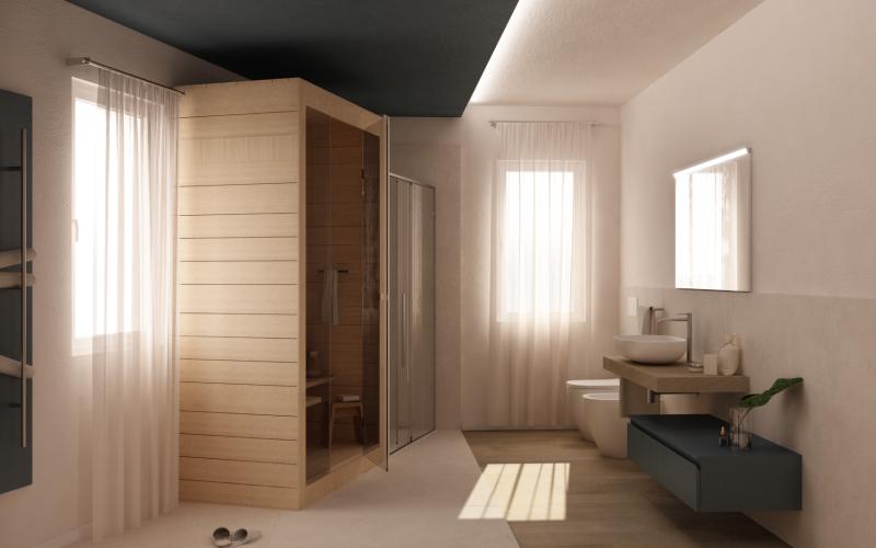 progetto bagno wellness sauna e vasca