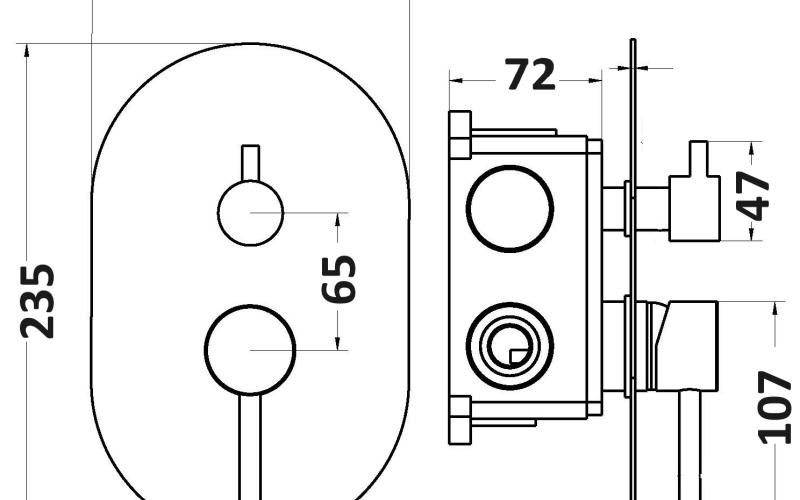 Miscelatore incasso due vie arkitea, schema tecnico