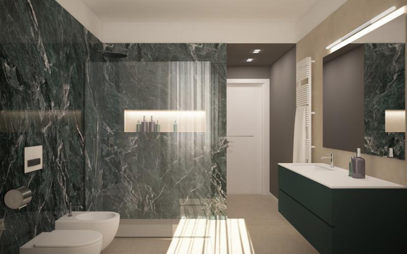 bagno piastrelle effetto marmo verde Vicenza