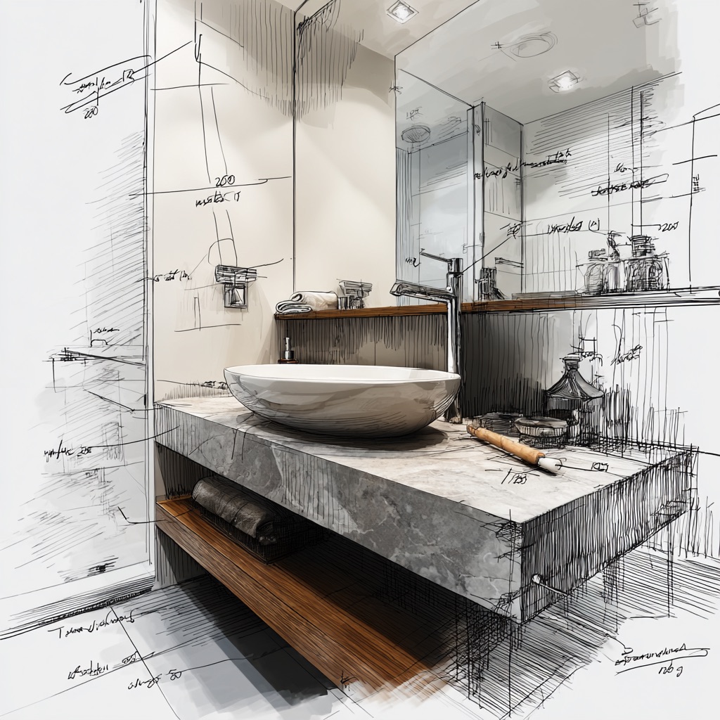 Mensola in gres in un bagno, progetto
