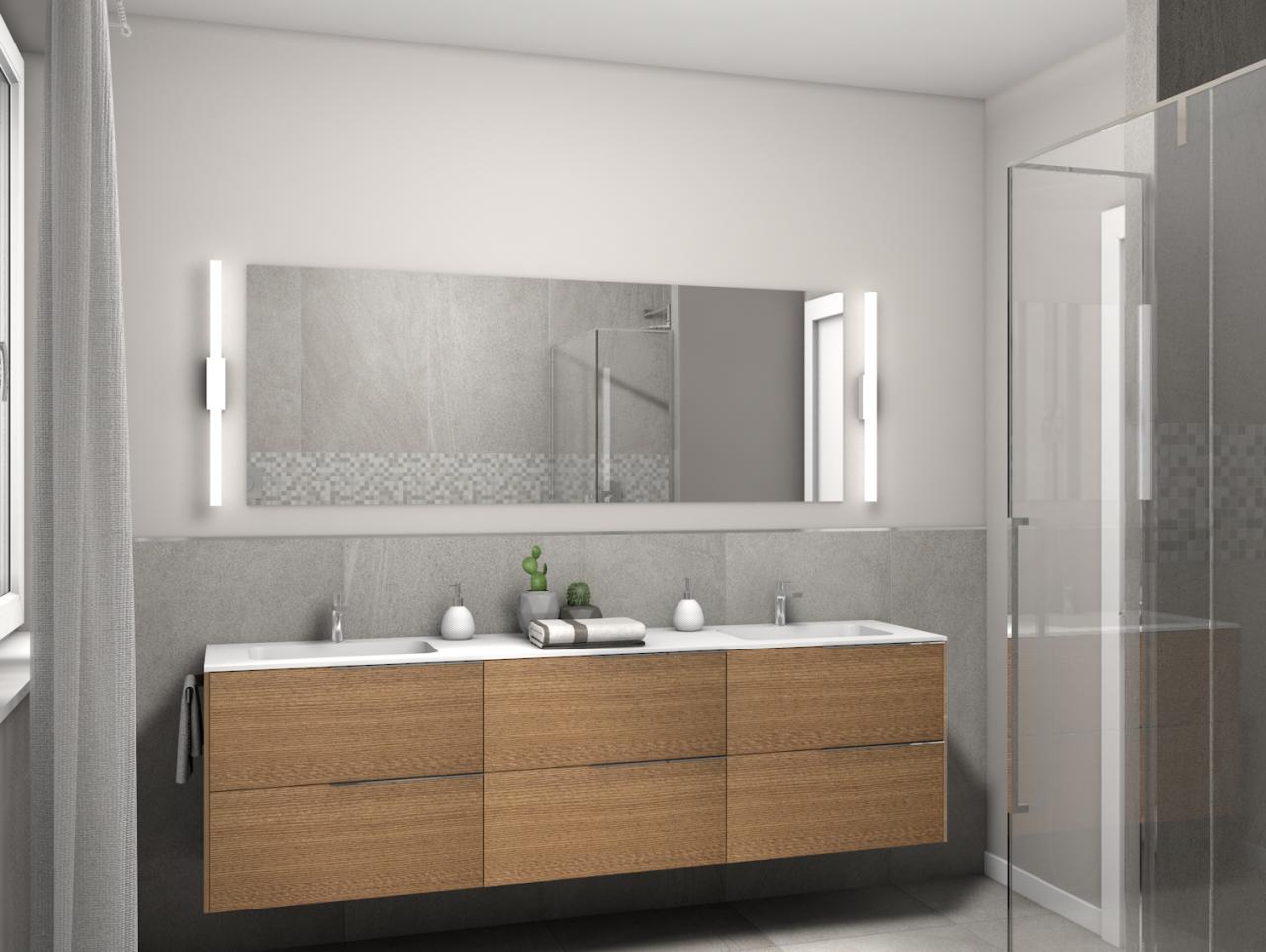 Un progetto di un bagno con lavabo con piano integrato in corian