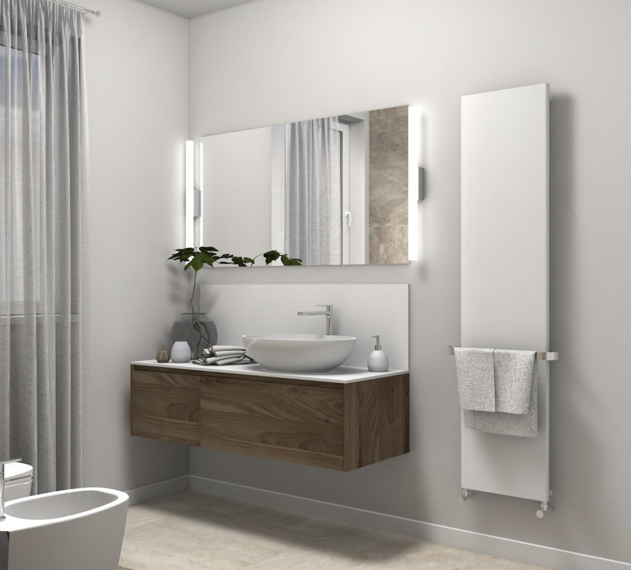 Progetto di un mobile bagno con un cassettone e il lavabo da appoggio