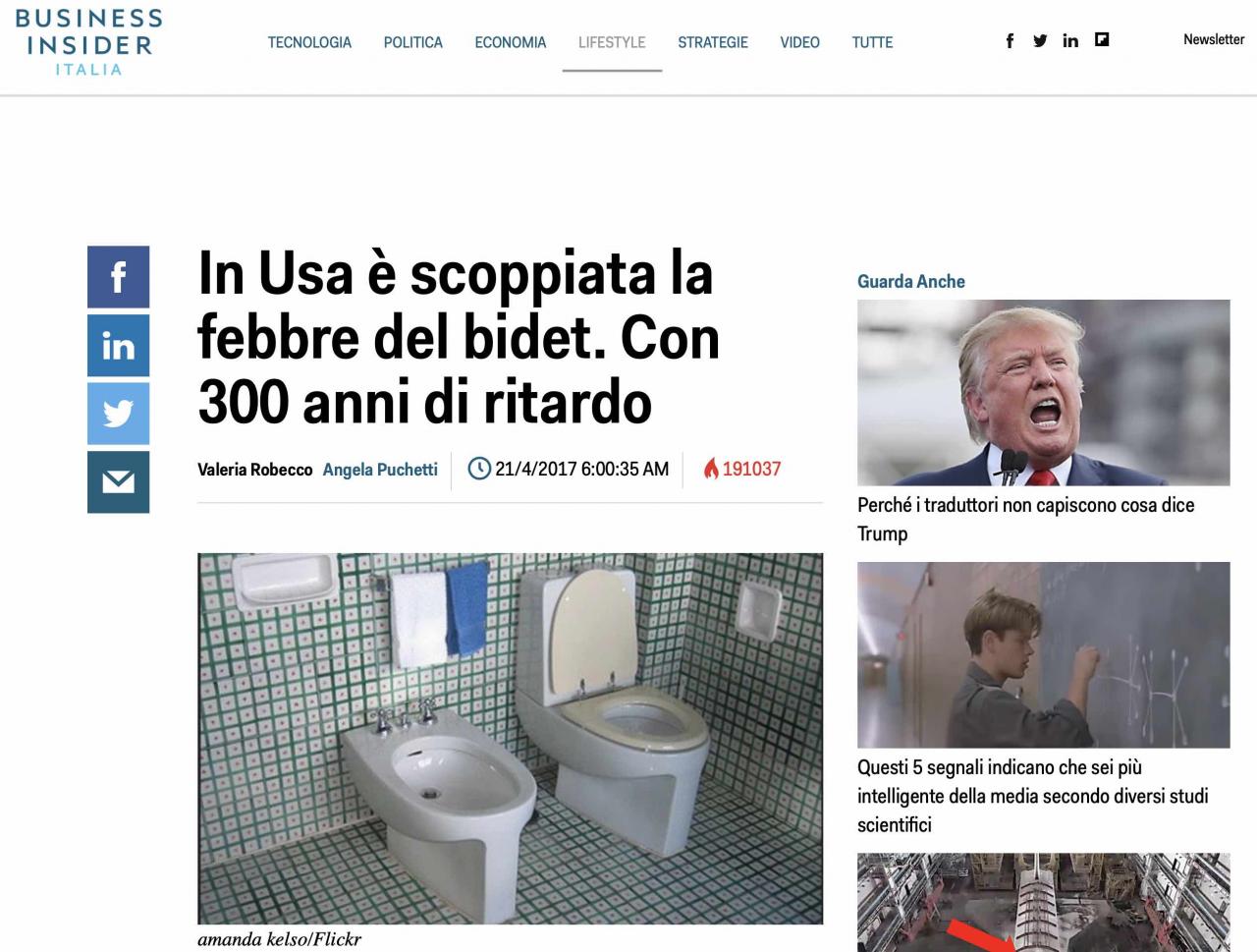 BIDET NEGLI Stati Uniti