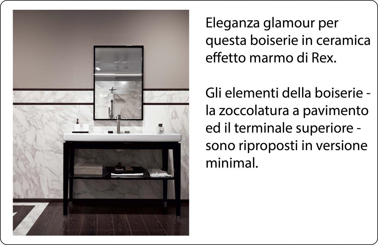 Boiserie elegante e glamour per un bagno in piastrelle