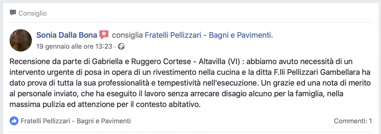 Recensione post vendita pellizzari