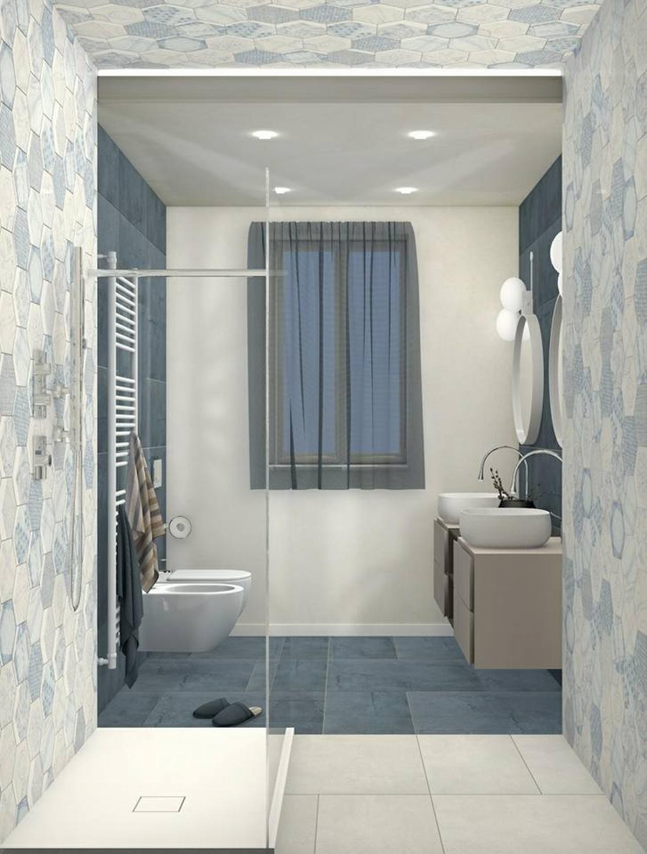 bagno moderno bianco azzurro stile mediterraneo 