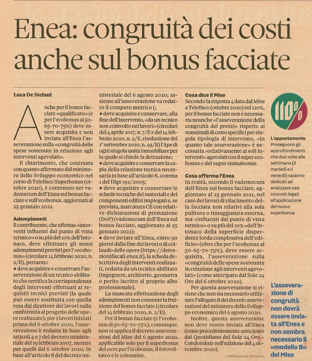 Bonus facciata, serve comunicazione a Enea