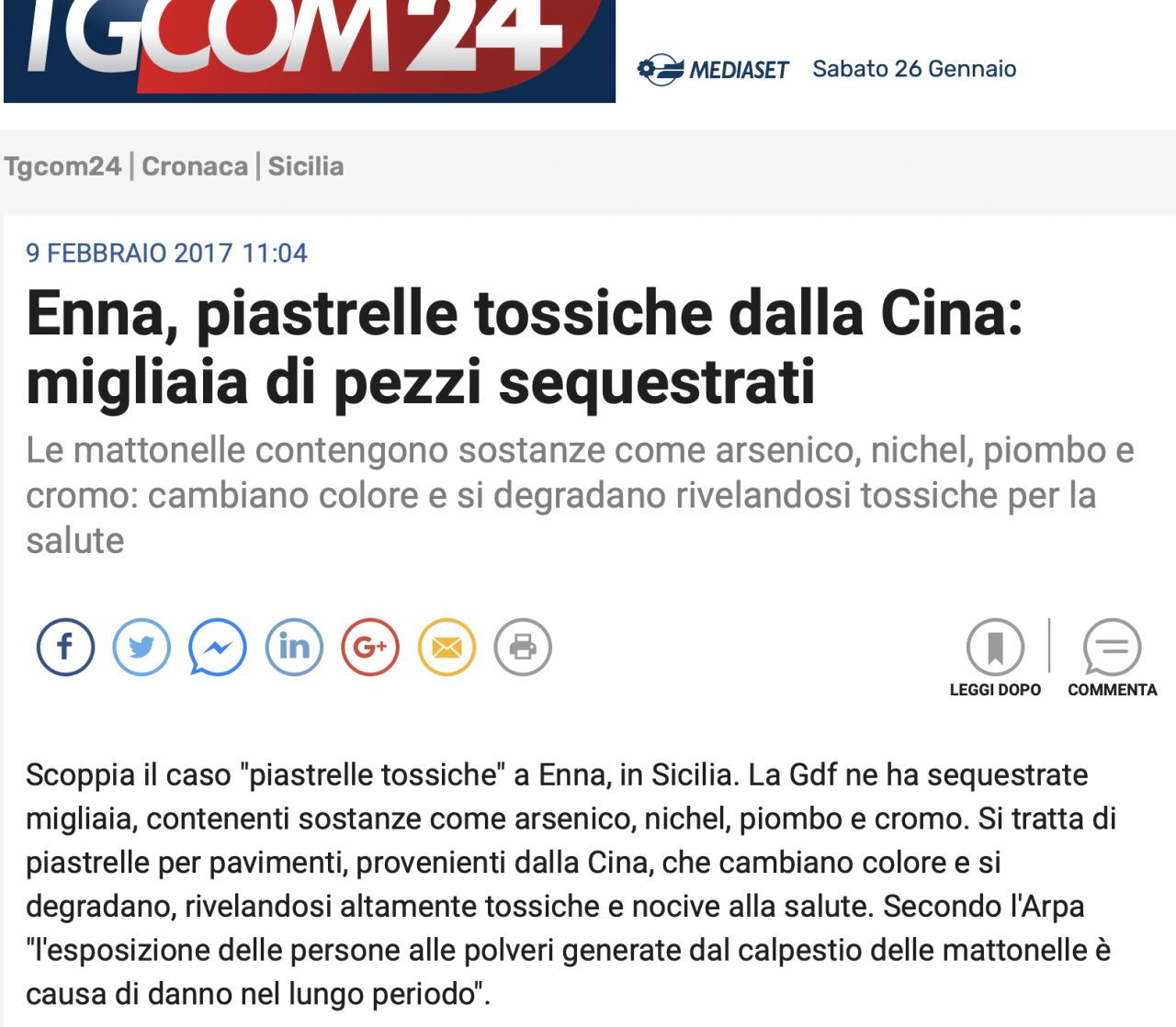 Piastrelle nocive tossiche Cina