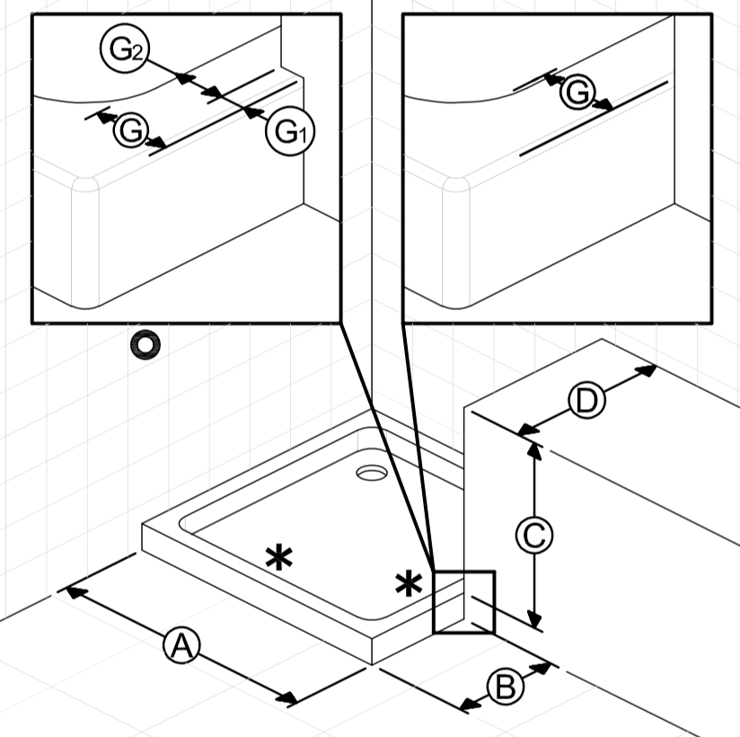 rilievo box doccia con un lato di fissetto